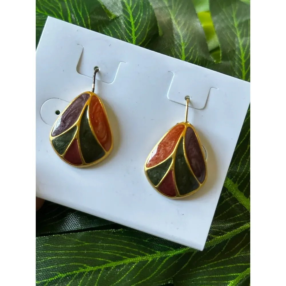 BOGO FREE marble MULTI COLOR DANGLE EARRINGS COLORBLOCK 1”